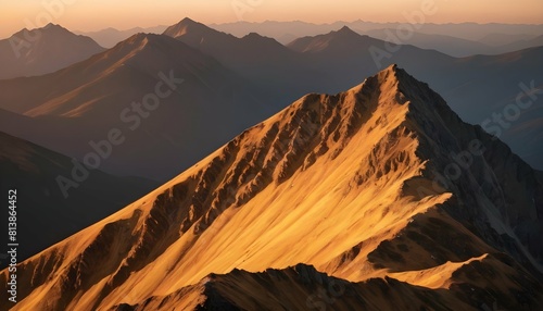 A mountain ridge bathed in the golden light of sun upscaled_2