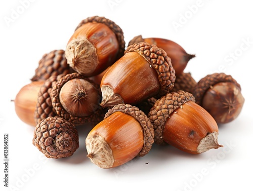 some acorns, realistic and vibration colors on a white background