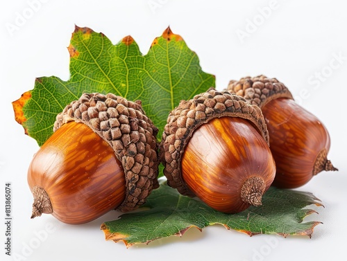 some acorns, realistic and vibration colors on a white background