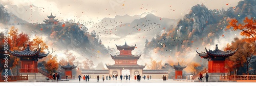 Create an illustration showcasing the cultural heritage and traditions preserved by Chinese diaspora communities around the world including festivals cuisine language and family customs. photo