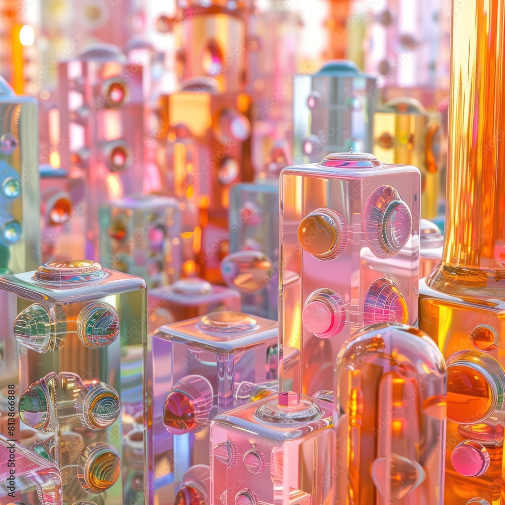 Abstract background of colorful translucent blocks with futuristic texture, 3D rendering. Abstract background of colorful translucent blocks with futuristic texture, 3D rendering.