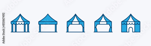 Set of event tent icon. Containing tent of festival, circus, party, sales, and carnival. Awning, marquee, and pavilion vector illustration
