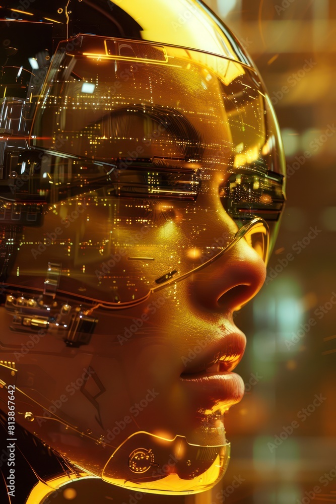 Futuristic robot head with intricate wiring and red glowing eyes, depicting advanced artificial intelligence. Futuristic robot head with intricate wiring and red glowing eyes, depicting advanced artificial intelligence.