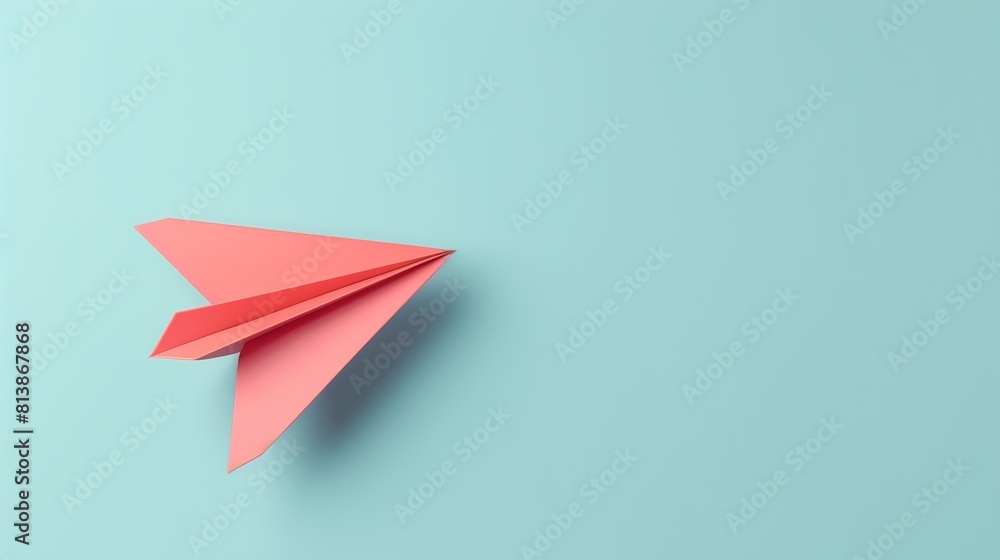 illustration of a red paper airplane on a pastel blue background with copy space illustration of a red paper airplane on a pastel blue background with copy space