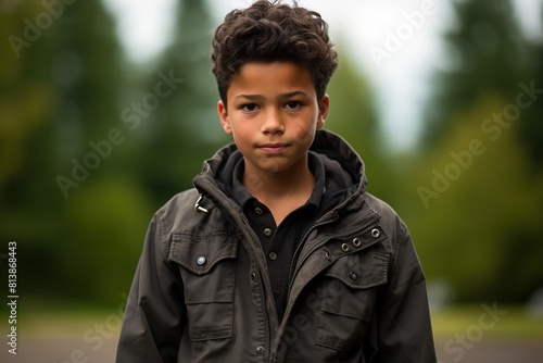 A young boy wearing a black jacket and a black hoodie © MediaRaw