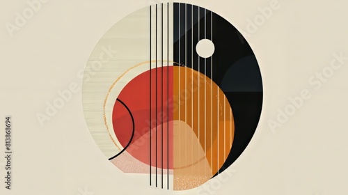 An abstract painting with a large yin-yang symbol in the center