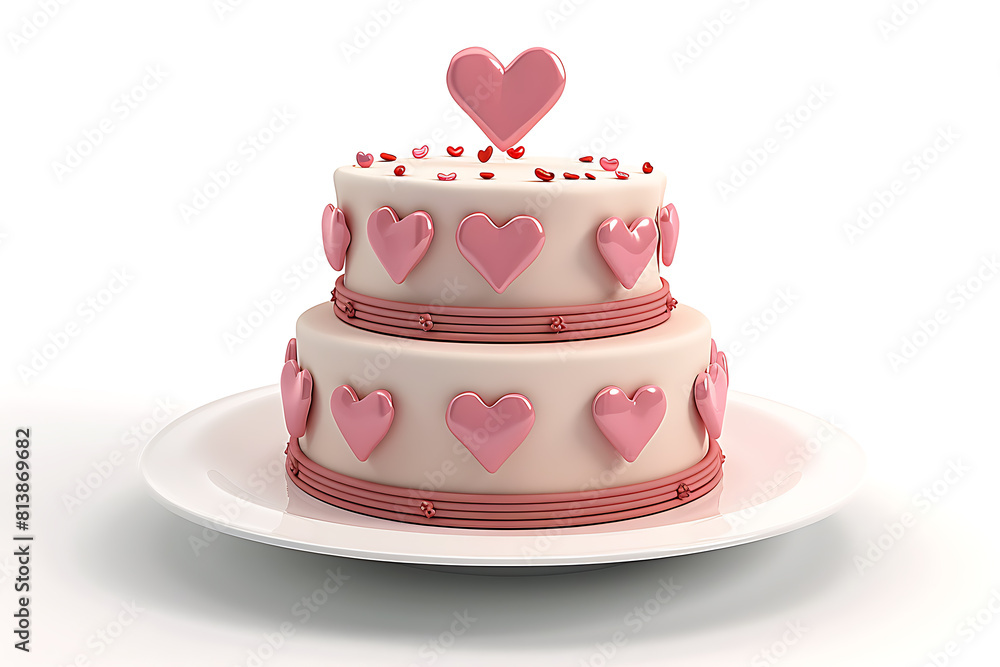 3d two tier cake in cartoon style for Valentine's Day isolated on white background 3d two tier cake in cartoon style for Valentine's Day isolated on white background