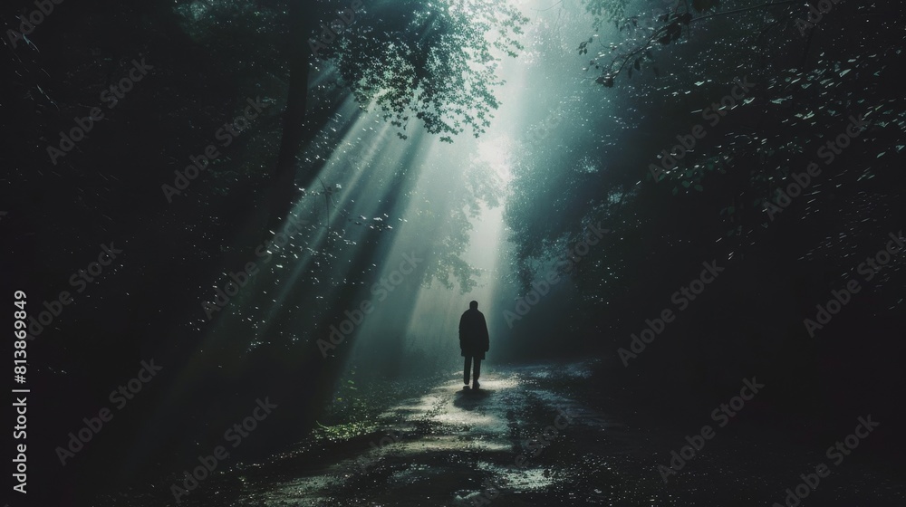 A woman is standing in a forest with her hair in a bun A woman is standing in a forest with her hair in a bun