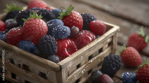 A basket of berries with a few drops of water on them. 