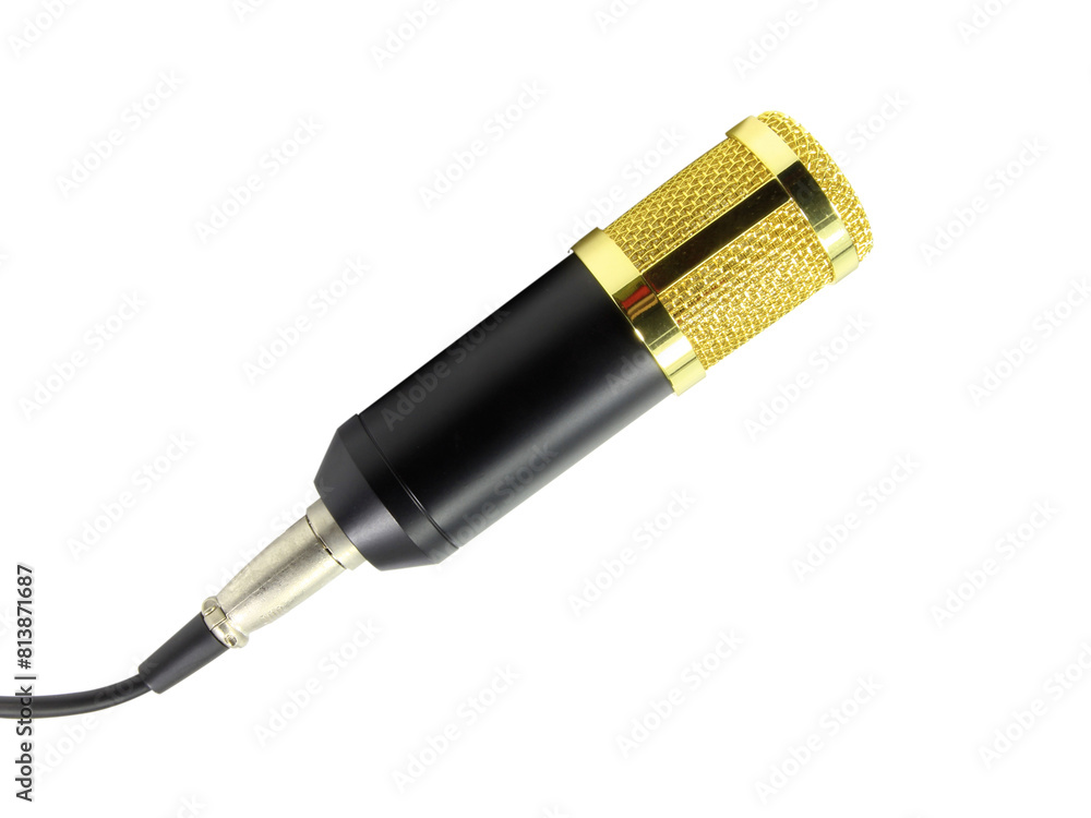 Black gold wired microphone isolated on white background. Black gold wired microphone isolated on white background.