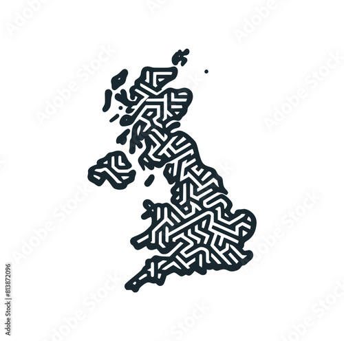 The United Kingdom map. Black white vector illustration.