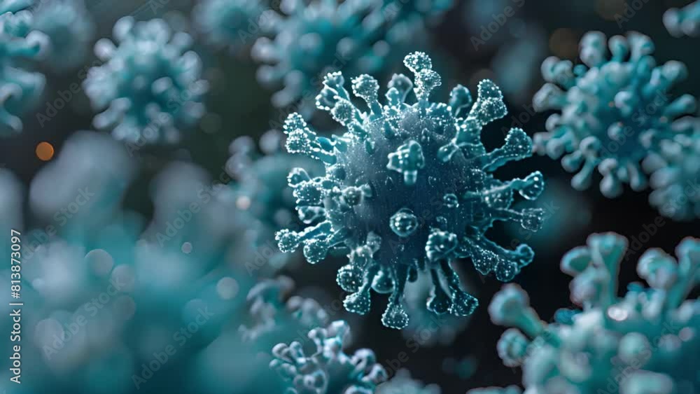 Detailed depiction of virus structures with a deep blue background Detailed depiction of virus structures with a deep blue background