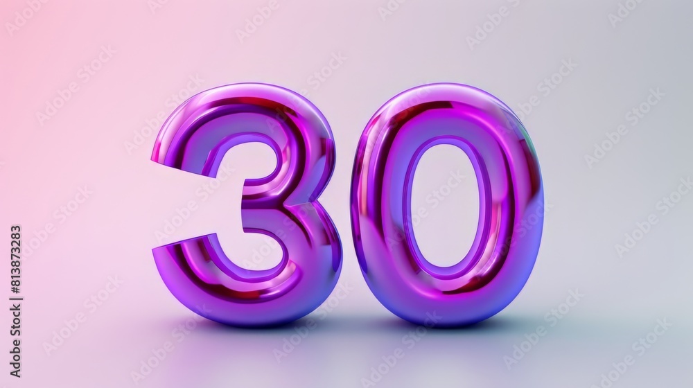 3d rendering of number 30 with metallic gradient 3d rendering of number 30 with metallic gradient