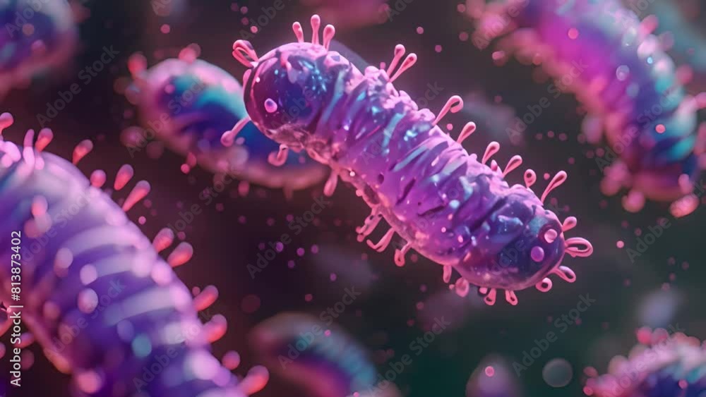 Close-up rendering of bacteria under magnified view Close-up rendering of bacteria under magnified view