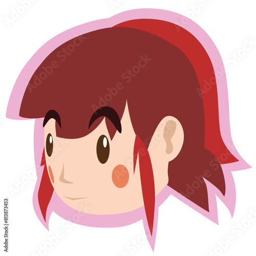 Cute cartoon girl face vector with pink background. Logo face on isolated white background. Vector or Illustration.