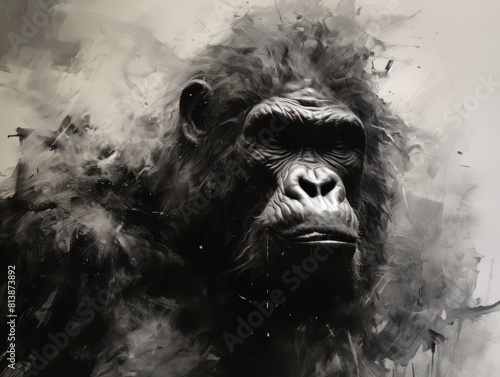 illustration of a gorilla in black over a white background