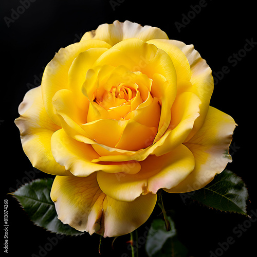 yellow rose flower with black background portrait 
