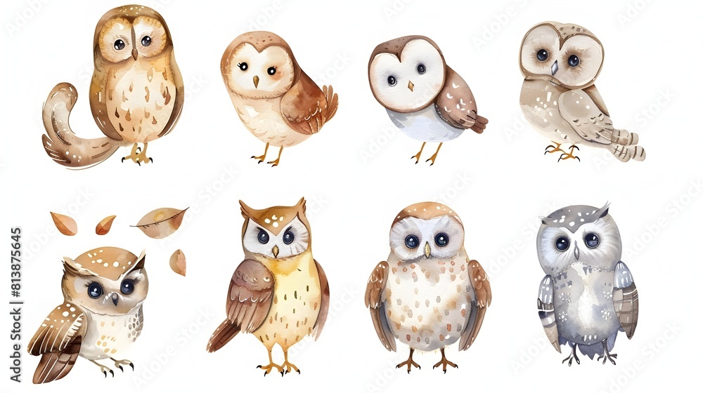 Fototapeta premium Charming Owl in Variety of Styles and Poses Capturing the Beauty of these Nocturnal Winged Predators in their Natural Habitat