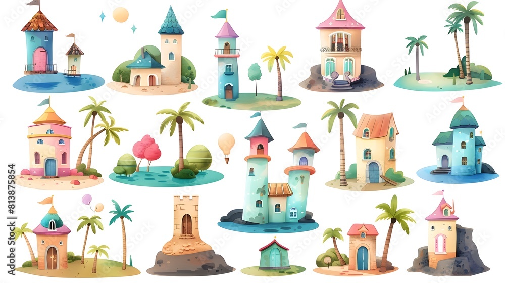 Colorful and Whimsical Architectural of Fantasy Structures in Tropical Landscapes Colorful and Whimsical Architectural of Fantasy Structures in Tropical Landscapes