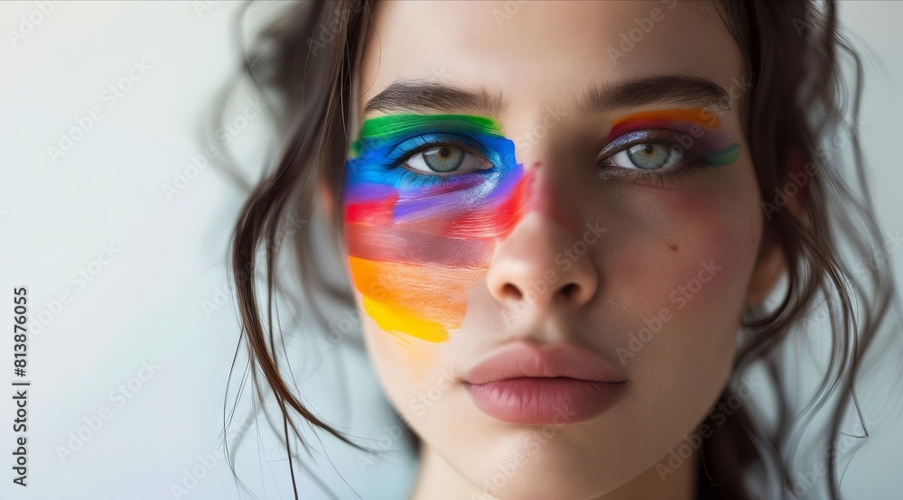 Naklejka premium A woman with colorful paint on her face.