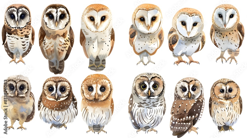Captivating Collection of Diverse Owl Species Perched on Branches in Natural Habitat Captivating Collection of Diverse Owl Species Perched on Branches in Natural Habitat