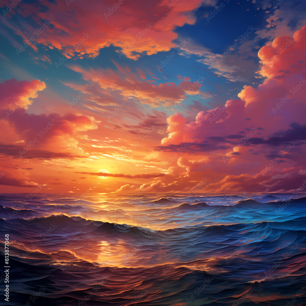 beautiful seascape at sunset, 3d rendering digital illustration beautiful seascape at sunset, 3d rendering digital illustration