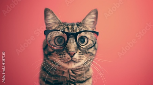 A stylish cat model posing in retro cat-eye glasses, channeling vintage glamour with a modern twist. © chanidapa