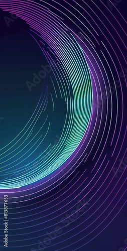 abstract blue background with glowing green and purple lines forming an oval shape