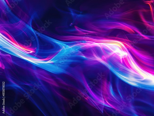 abstract light waves glowing in cyan, indigo and purple colors in a dark background