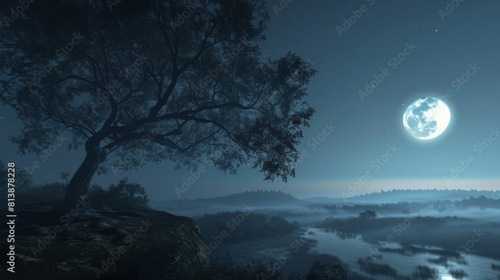 Fototapeta premium A large tree is reflected in the water of a lake