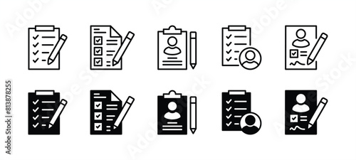 Guest list thin line icon set. Containing clipboard, registration, information, participant, checklist, document, attendance. Vector illustration
