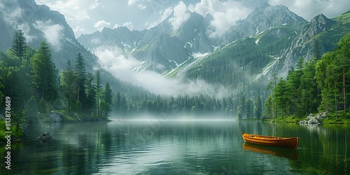 photorealistic pecefull and quiet landscape in minimalist style photo