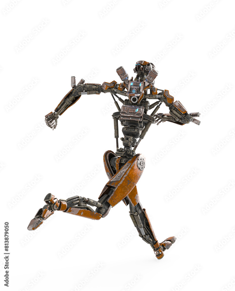apocalypse cyborg is running like a comic hero in rear view apocalypse cyborg is running like a comic hero in rear view