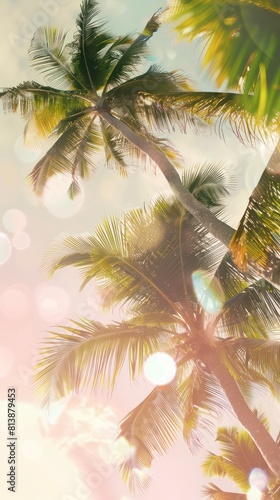 background picture of a idyllic summer atmosphere with palm trees  bright light and vibrant pastel colors
