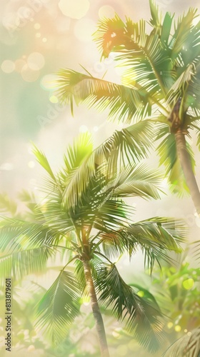 background picture of a idyllic summer atmosphere with palm trees, bright light and vibrant pastel colors