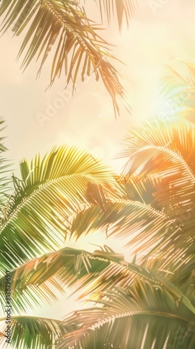 background picture of a idyllic summer atmosphere with palm trees  bright light and vibrant pastel colors