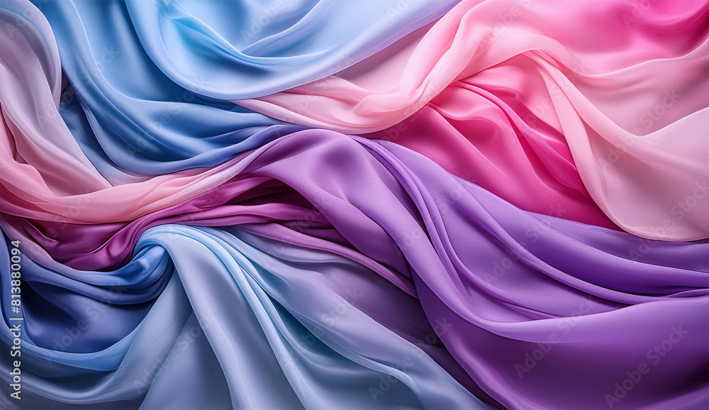 vibrant, elegant multicolored satin , silk fabric in pink, blue, and purple. dynamic elegant background for textile designs and other creative projects 