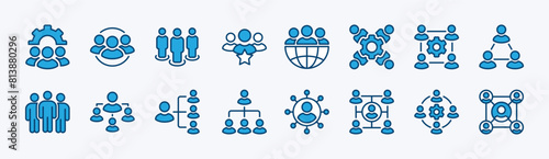 Set of organization icon. Containing people group, hierarchy, structure, company, leadership, teamwork, networking, business, team, collaboration, community, connection. Vector illustration