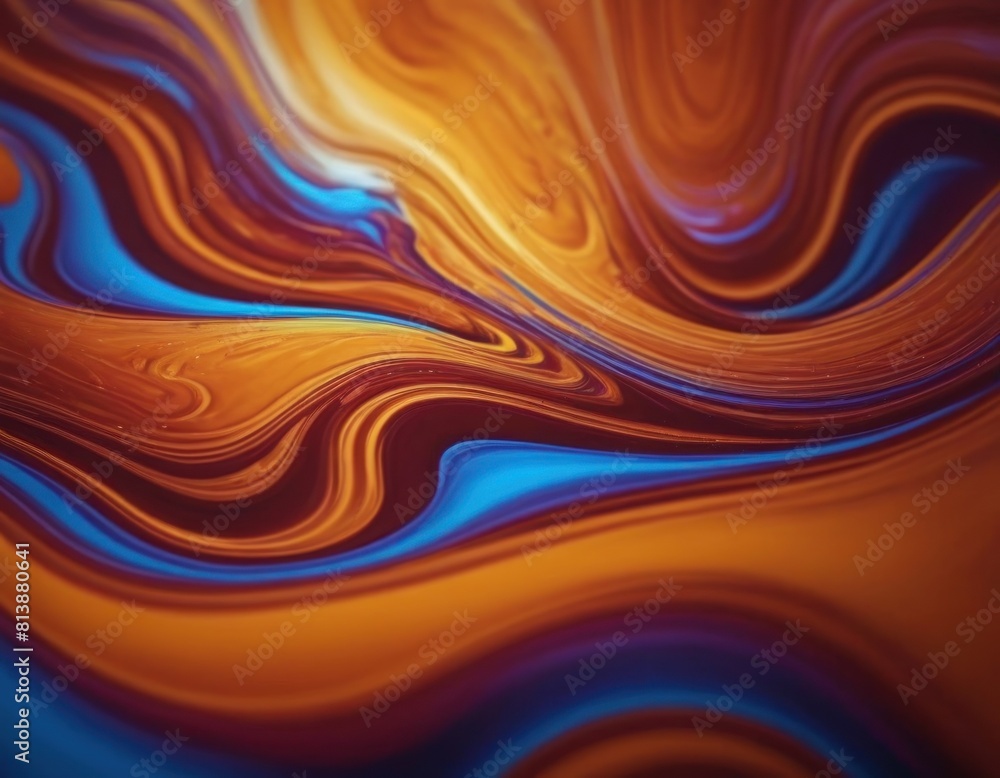 Abstract orange liquid waves background with smooth curves and shiny reflective surface.