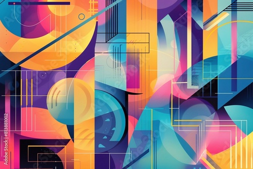 Explore a captivating collection of abstract background illustrations featuring diverse lines and geometric shapes. This series offers a modern and dynamic visual experience, ideal for enhancing prese photo