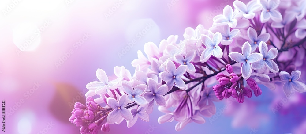 Close up of beautiful lilac flowers blossoming on a colorful background with copy space image Close up of beautiful lilac flowers blossoming on a colorful background with copy space image