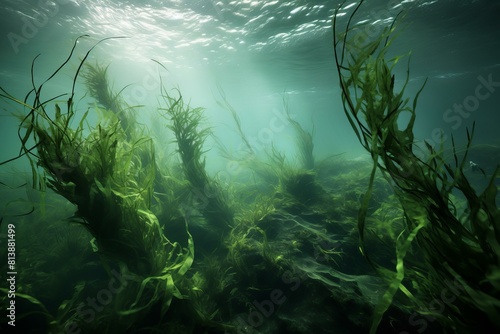 Tranquil underwater dreamscape with seaweed  capturing the serene marine life and biodiversity of the ocean floor