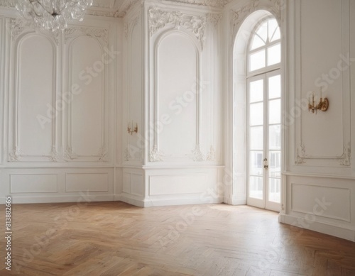 Elegant living room with white sofa, large windows, and minimalistic decor. © Liera