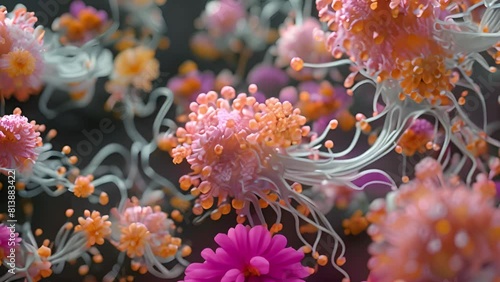 Digitally-rendered cancer cells expanding in a biological environment. photo