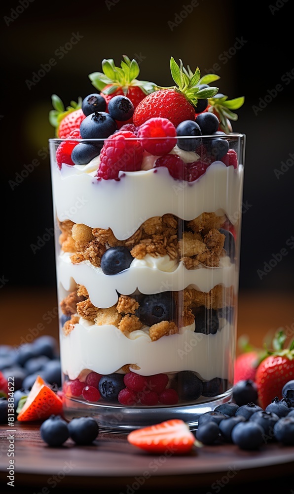 Healthy breakfast food with granola, yogurt, fruits and nuts. Healthy breakfast food with granola, yogurt, fruits and nuts.