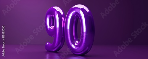 Glossy purple number 90 on a dark background