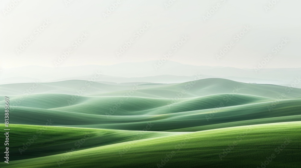 Serene Rolling Hills of Vibrant Green Farmland at Dawn Serene Rolling Hills of Vibrant Green Farmland at Dawn