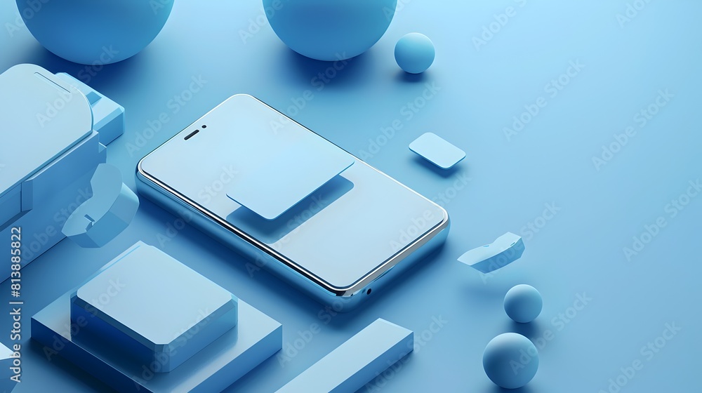 Minimalist Digital Communication and Display Concept with Floating Geometric Shapes in Blue Tone Minimalist Digital Communication and Display Concept with Floating Geometric Shapes in Blue Tone