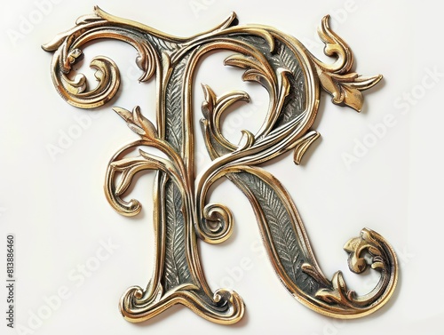 exquisite old lettering in gold relief on white background