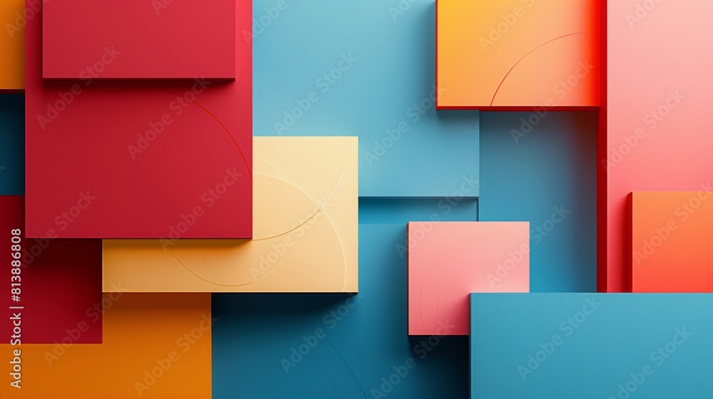 Various colorful squares arranged in an abstract pattern, creating a dynamic and vibrant background